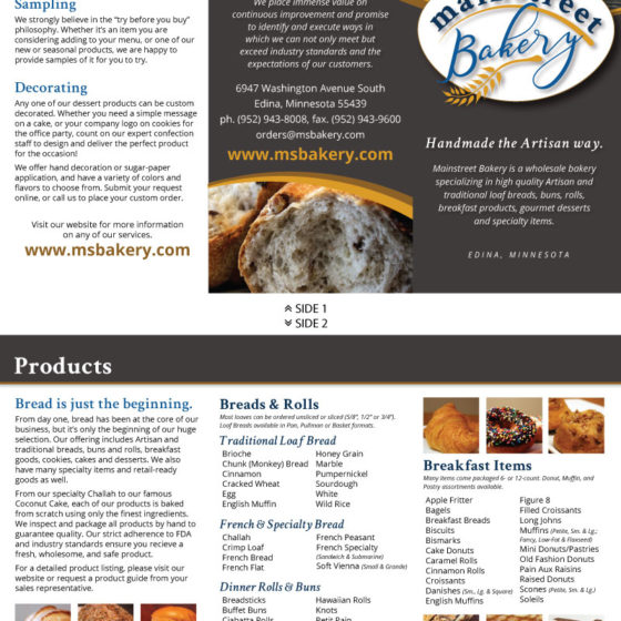 Mainstreet Bakery tri-fold brochure